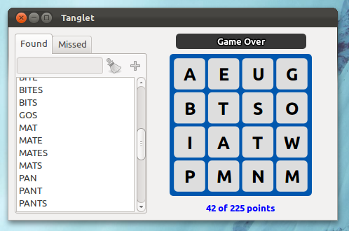Tanglet word game in Ubuntu