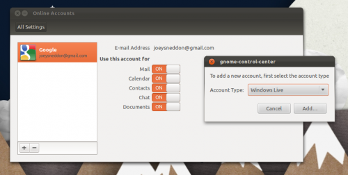GNOME Online Accounts with MSN XMPP support in Ubuntu 11.10